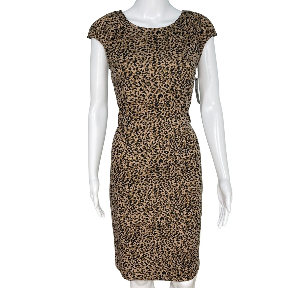 Marvin Richards Leopard Print Sheath Midi Graduation Party Dress Cap Sleeve NEW